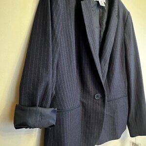 Liz Claiborne Navy Pinstripe Blazer Size 12 Red Stripe Career Jacket